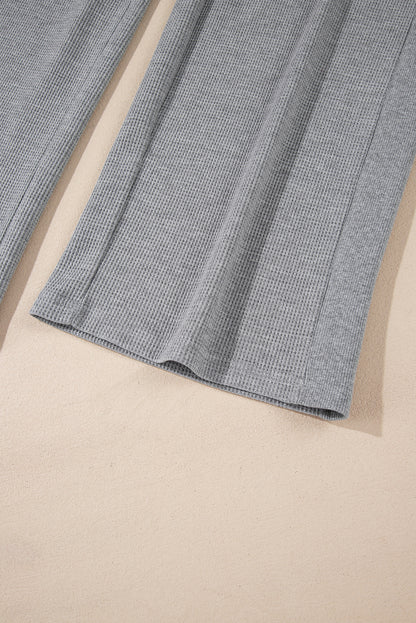 Waffle Knit Drawstring High Waist Wide Leg Pants | Gray