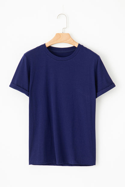 Casual Plain Crew Neck Tee | Blue