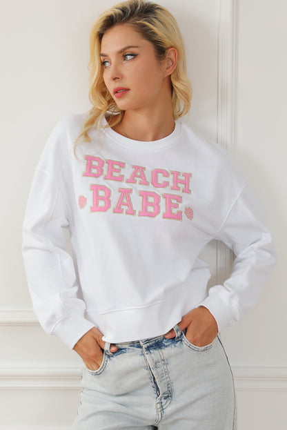 Beach Babe Slogan Graphic Casual Sweatshirt | White