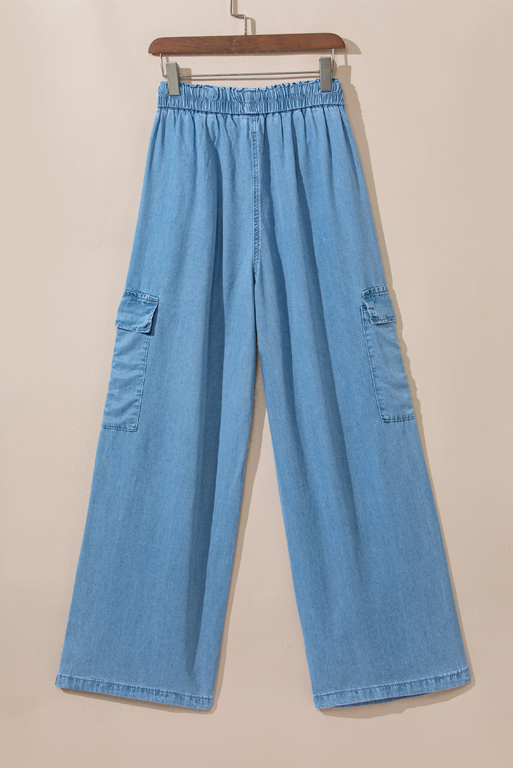 Drawstring High Waist Cargo Pocket Wide Leg Jeans | Sky Blue