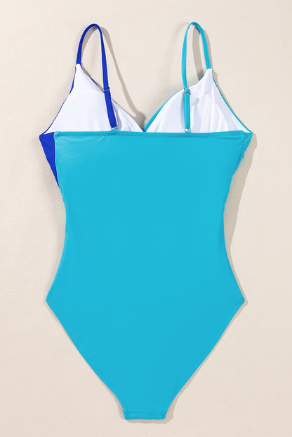 Crossover Colourblock Cutout One Piece Swimsuit | Light Blue