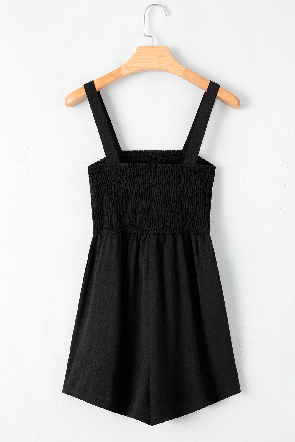 Casual Pocketed Smocked Sleeveless Romper | Black