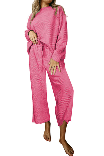 Ultra Loose Textured 2 Piece Slouchy Outfit | Strawberry Pink