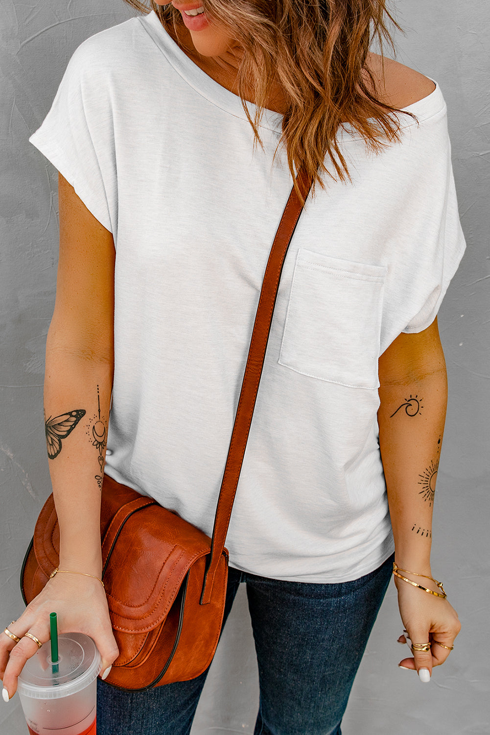 White Pocketed Tee With Side Slits | white