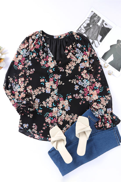 Wildflower Print Chiffon Blouse | Black