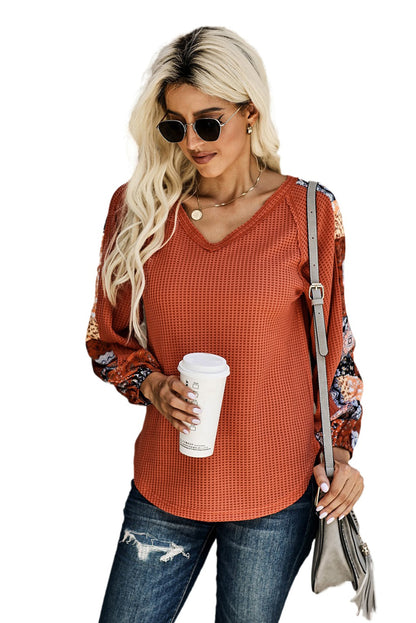 Contrast Eyelet Thermal Knit Top | Orange