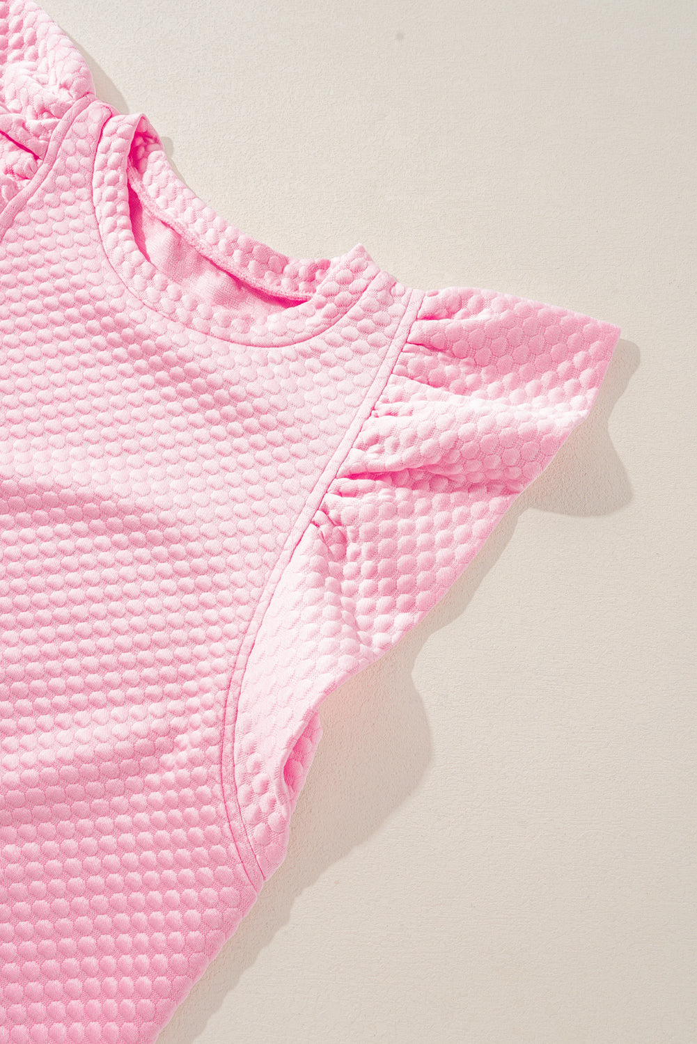 Textured Ruffle Short Sleeve Pullover Top | Pink