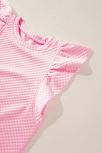 Textured Ruffle Short Sleeve Pullover Top | Pink