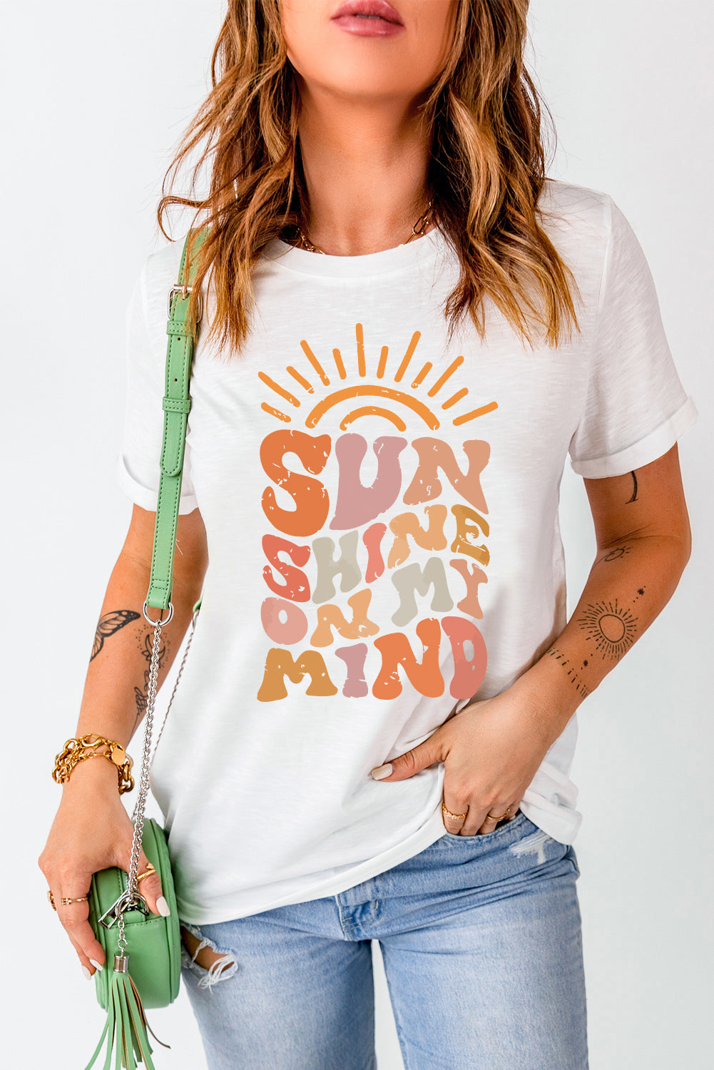 Sun Shine On My Mind Crew Neck Graphic Tee | White