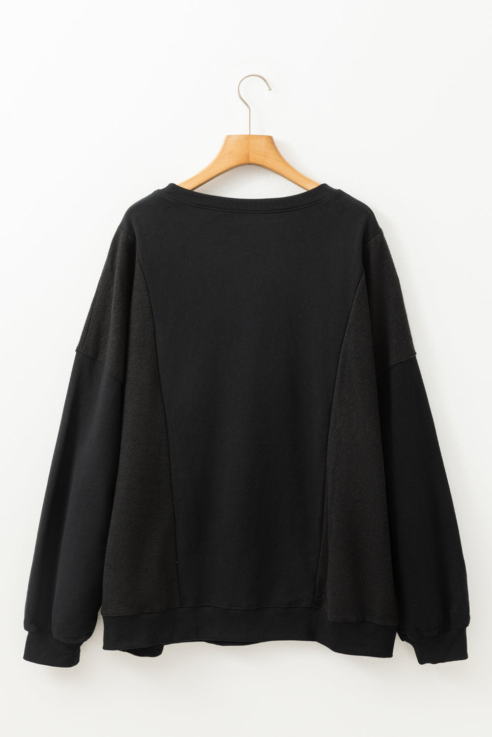 Loose Patchwork Crewneck Plus Size Sweatshirt | Black