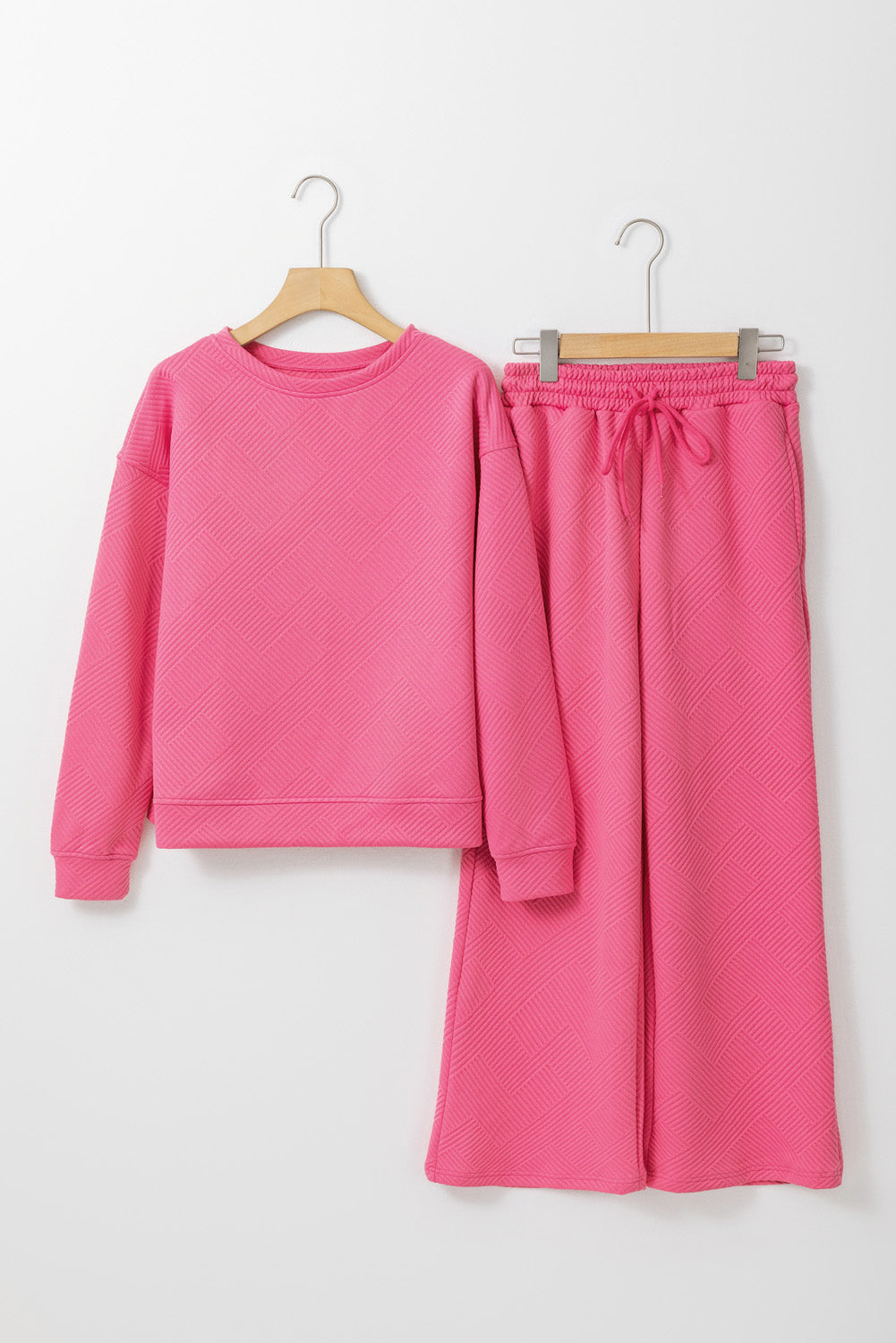 Ultra Loose Textured 2 Piece Slouchy Outfit | Strawberry Pink