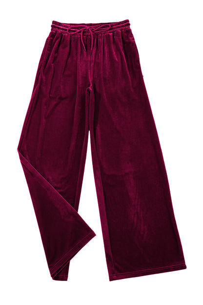 Solid Drawstring Waist Wide Leg Pants | Burgundy