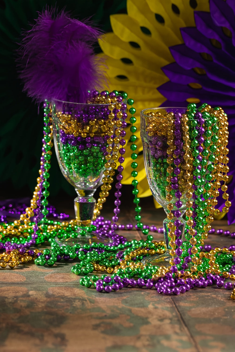 3Pcs/Set Mardi Gras Beaded Long Necklace | Dark Purple