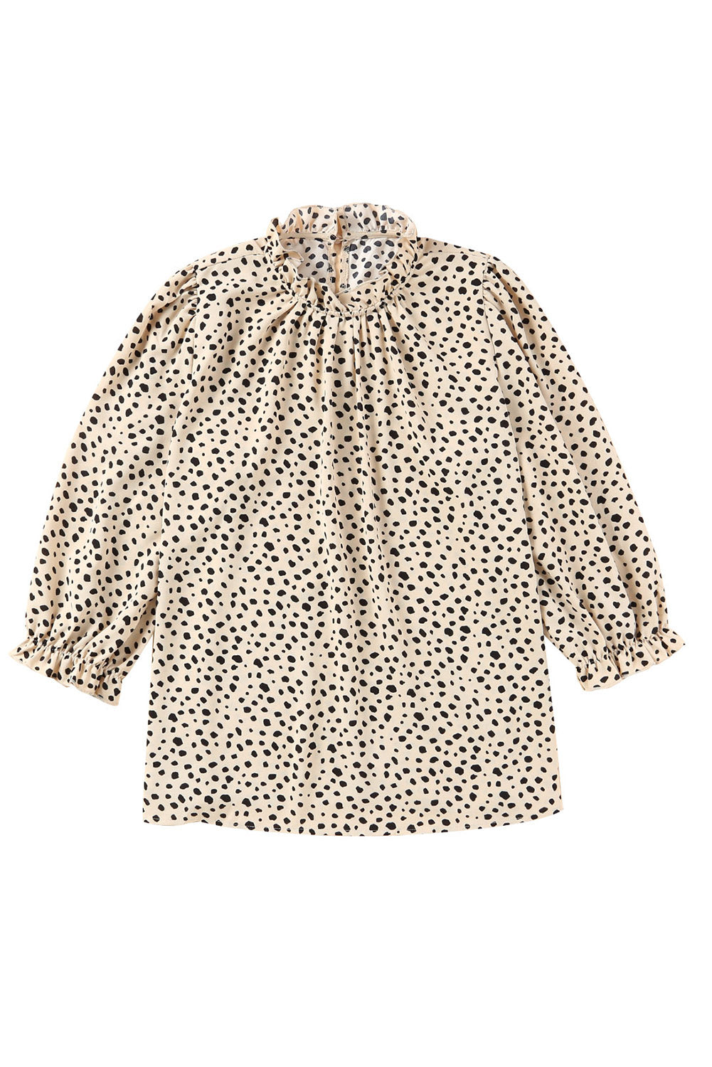 Frilled Neck 3/4 Sleeves Cheetah Blouse | Khaki