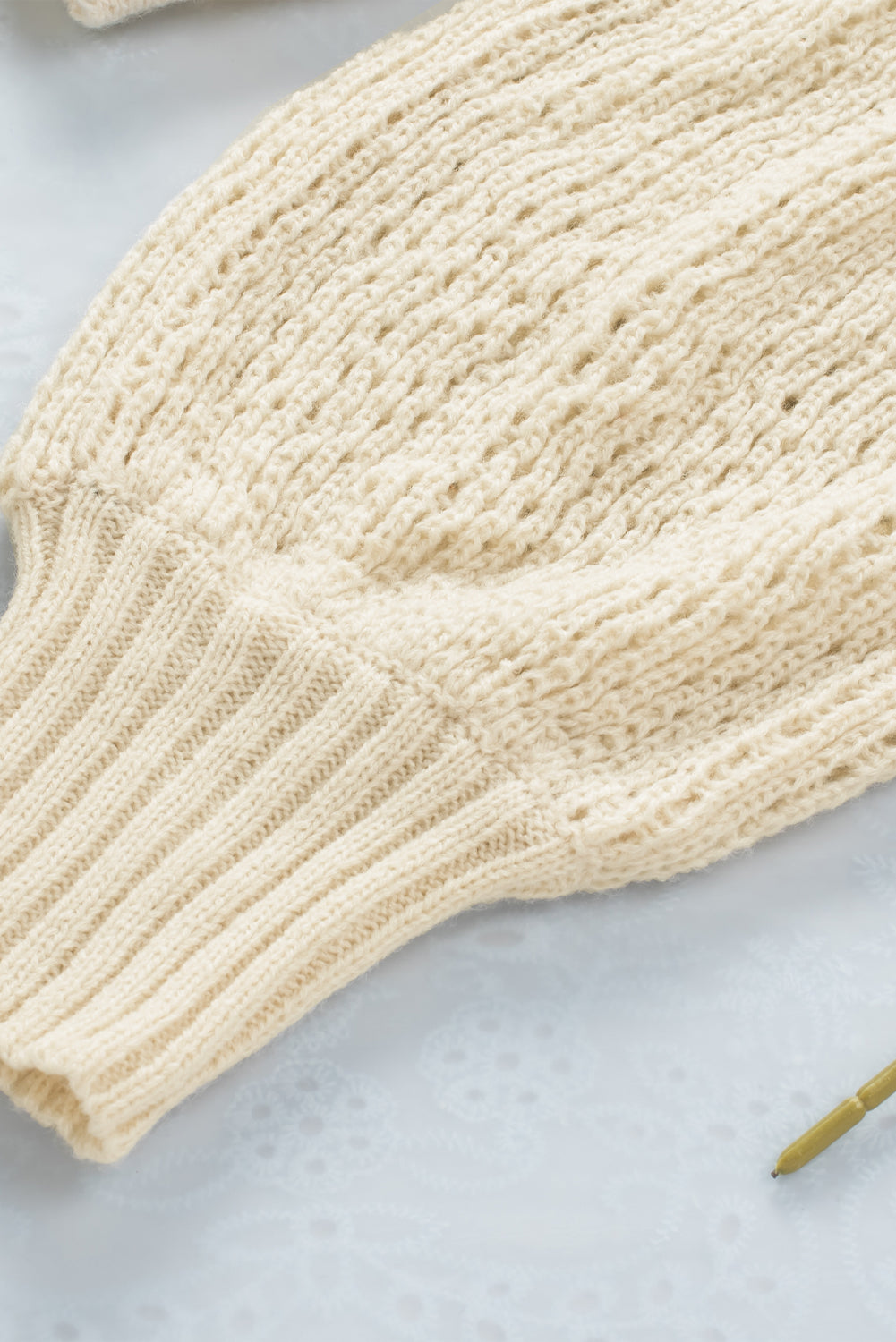 Sheer Openwork Knit Sweater | Apricot