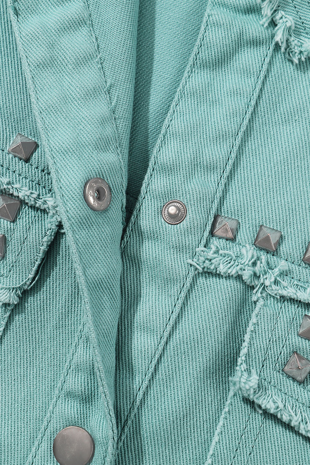 Frayed Trim Riveted Denim Jacket | Mist Green