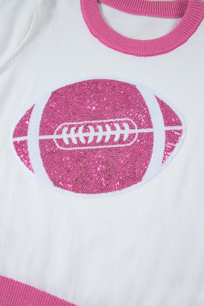 Sequin Rugby Colour Block Puff Short Sleeve Sweater | Pink