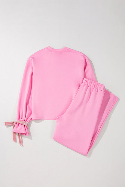 Solid Colour Drawstring Long Sleeve Top And Pants Set | Bonbon