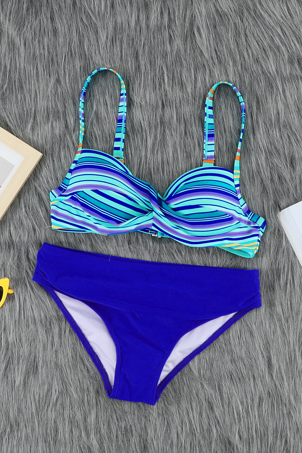 Twisted Bust Striped Bikini Set | Sky Blue