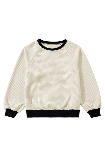 Colour Block Edge Raglan Sleeve Crew Neck Textured Top | Jet Stream