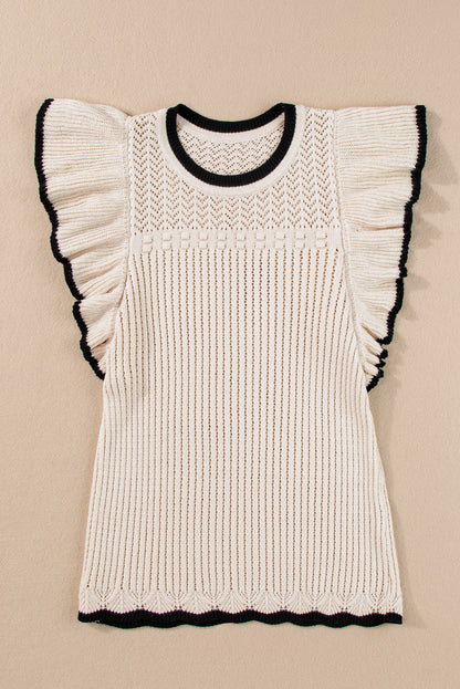 Crochet Eyelet Flounce Tank Top | Apricot