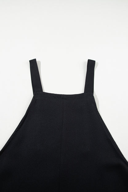 Solid Buttoned Straps Plus Size Overall Dress | Black