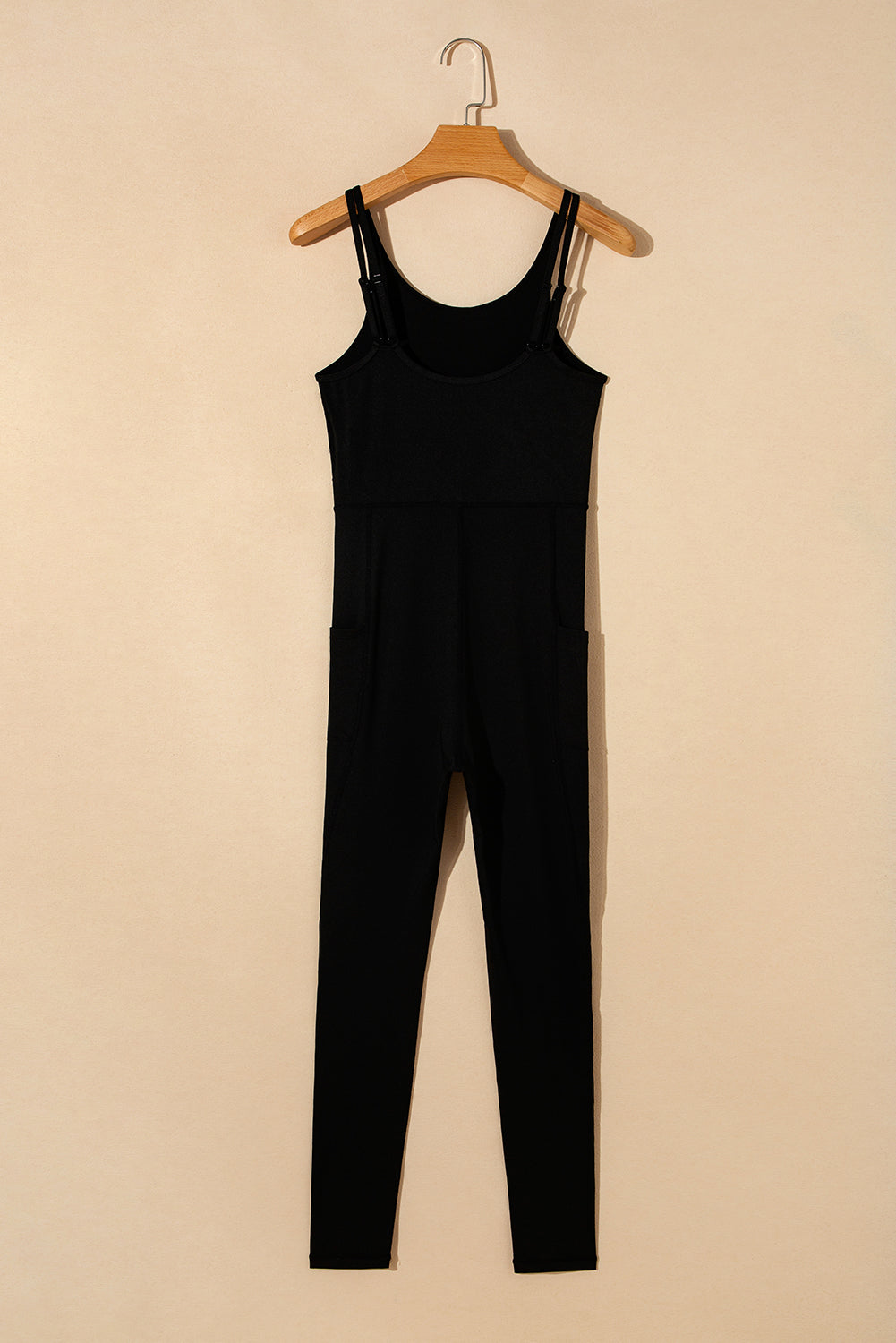 High Waist Backless Side Pockets Sports Jumpsuit | Black