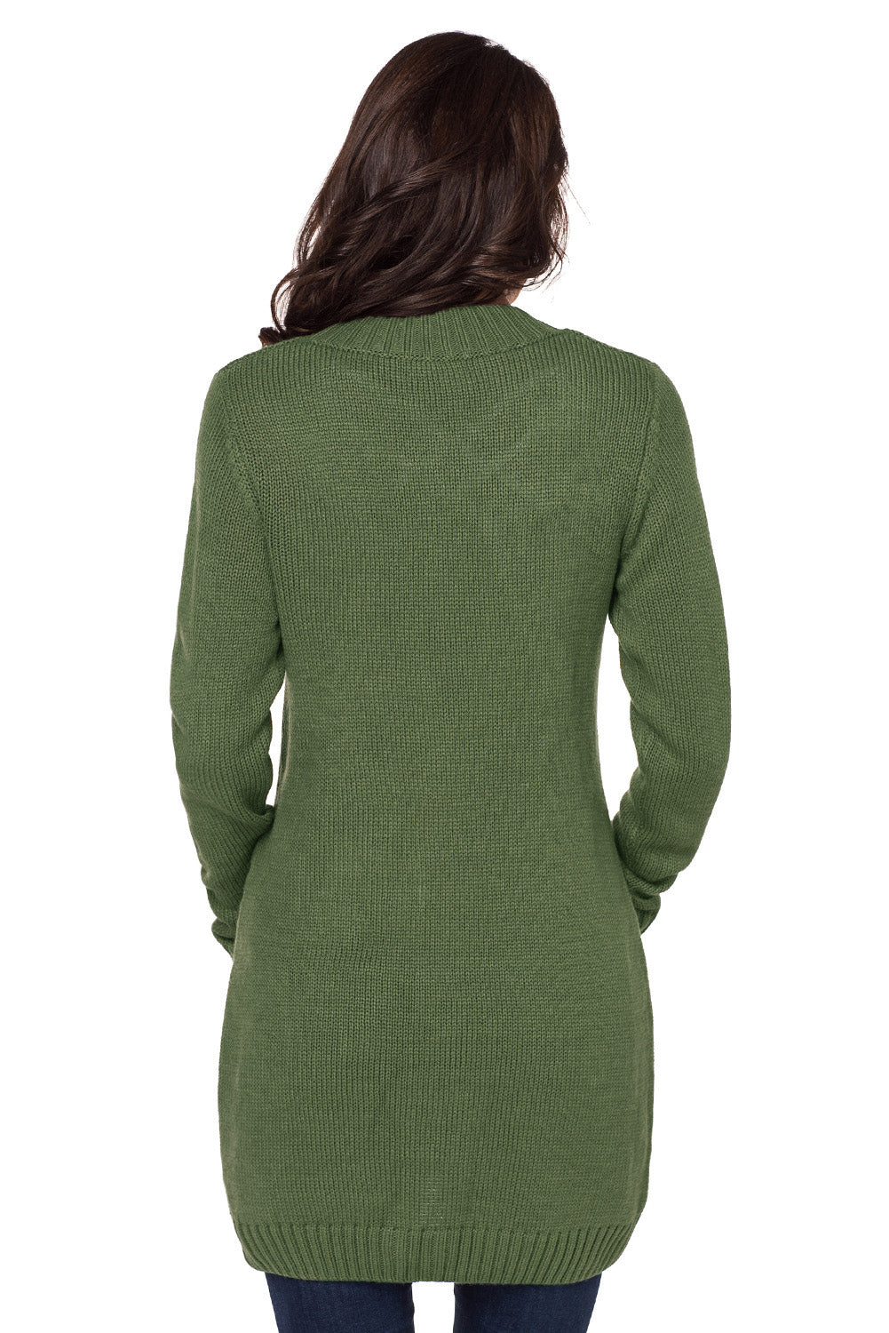 Front Pocket And Buttons Closure Cardigan | Green