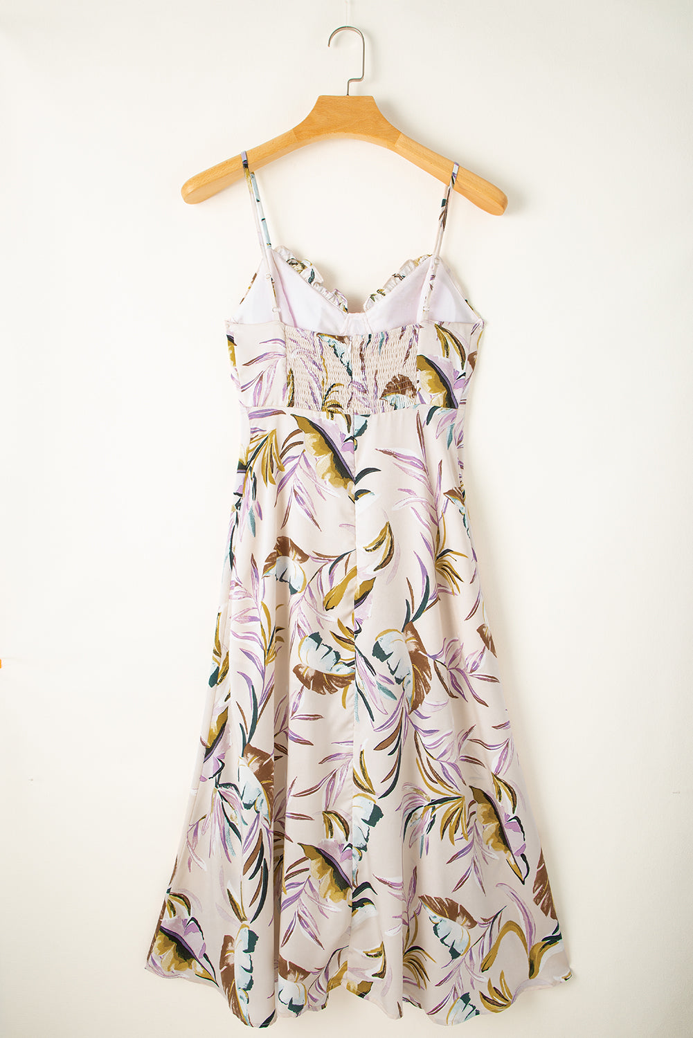 Tropical Print Spaghetti Straps Cupped Dress | Apricot