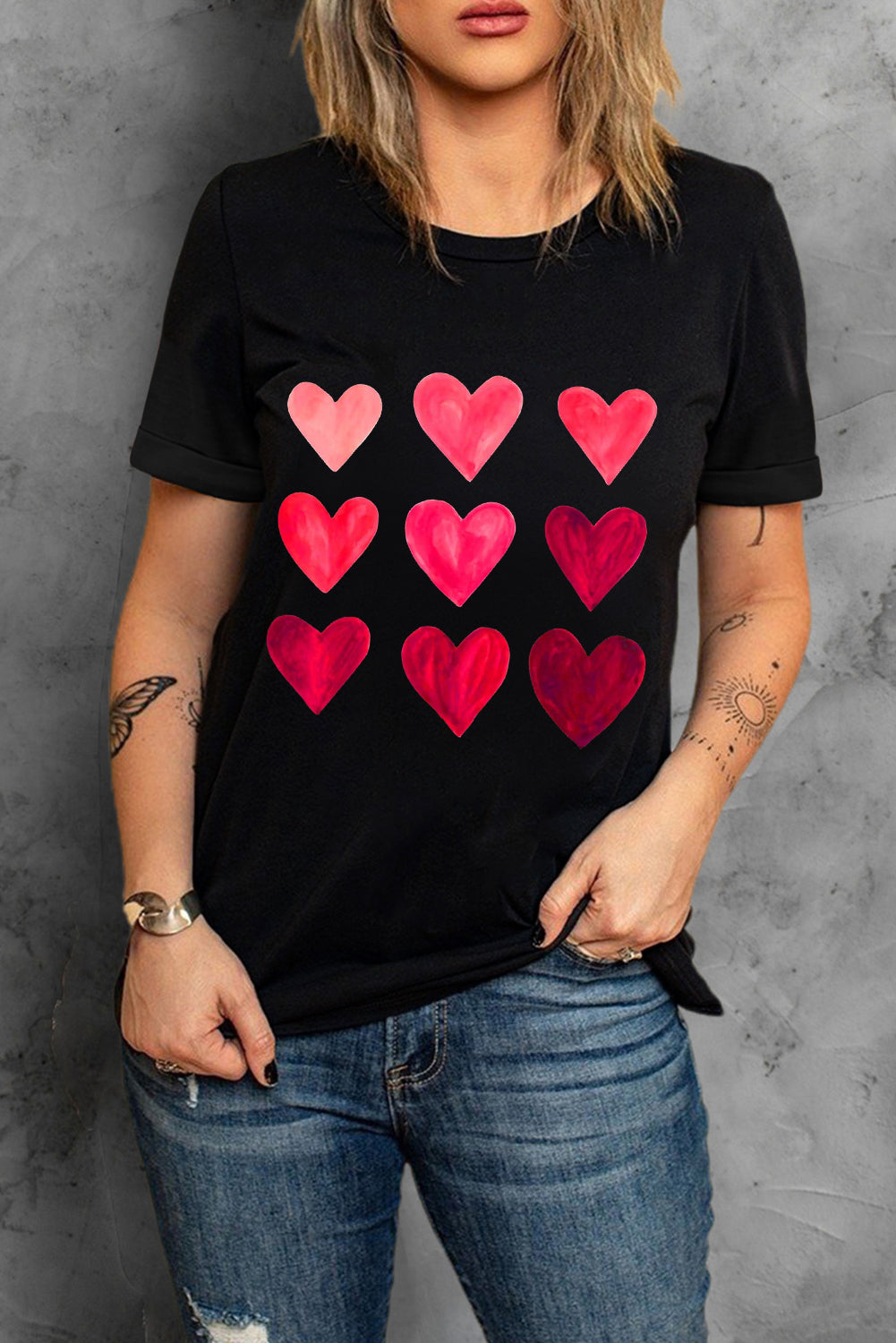 Valentine'S Day Heart Graphic Tee | Black