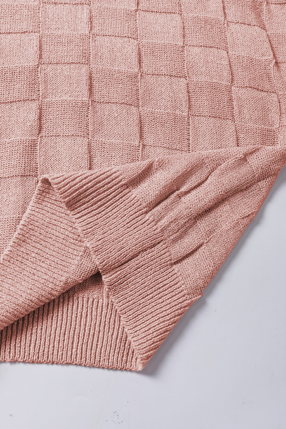 Lattice Textured Knit Short Sleeve Sweater | Dusty Pink