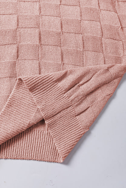 Lattice Textured Knit Short Sleeve Sweater | Dusty Pink