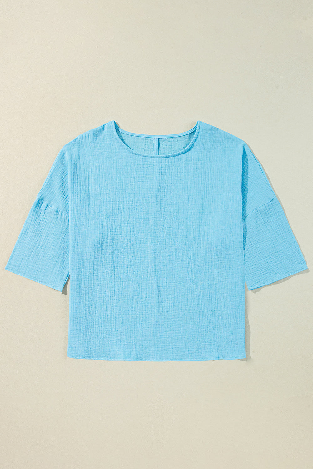 Crinkled Bracelet Sleeve Flowy Blouse | Aruba Blue