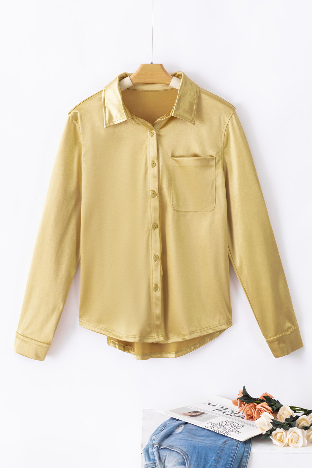 Metallic Luster Chest Pocket Shirt | Gold