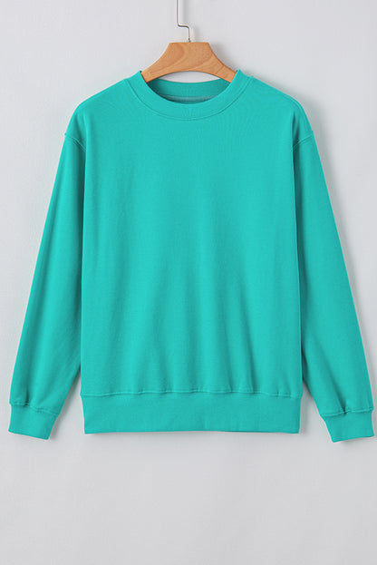 Plain Drop Shoulder Crewneck Pullover Sweatshirt | Aruba Blue