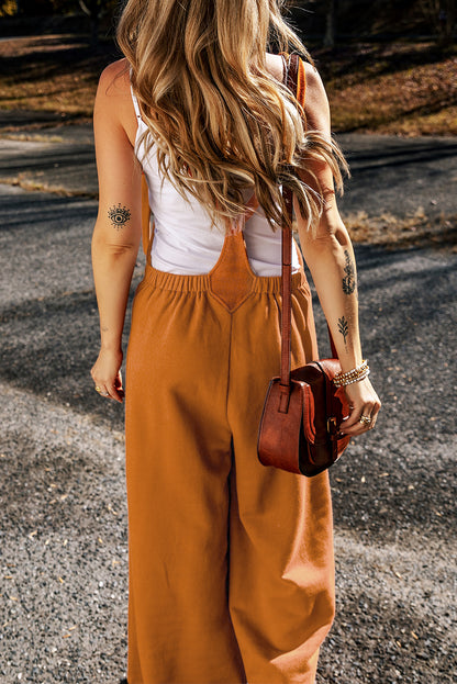 Knotted Straps Patch Pocket Wide Leg Jumpsuit | Brown