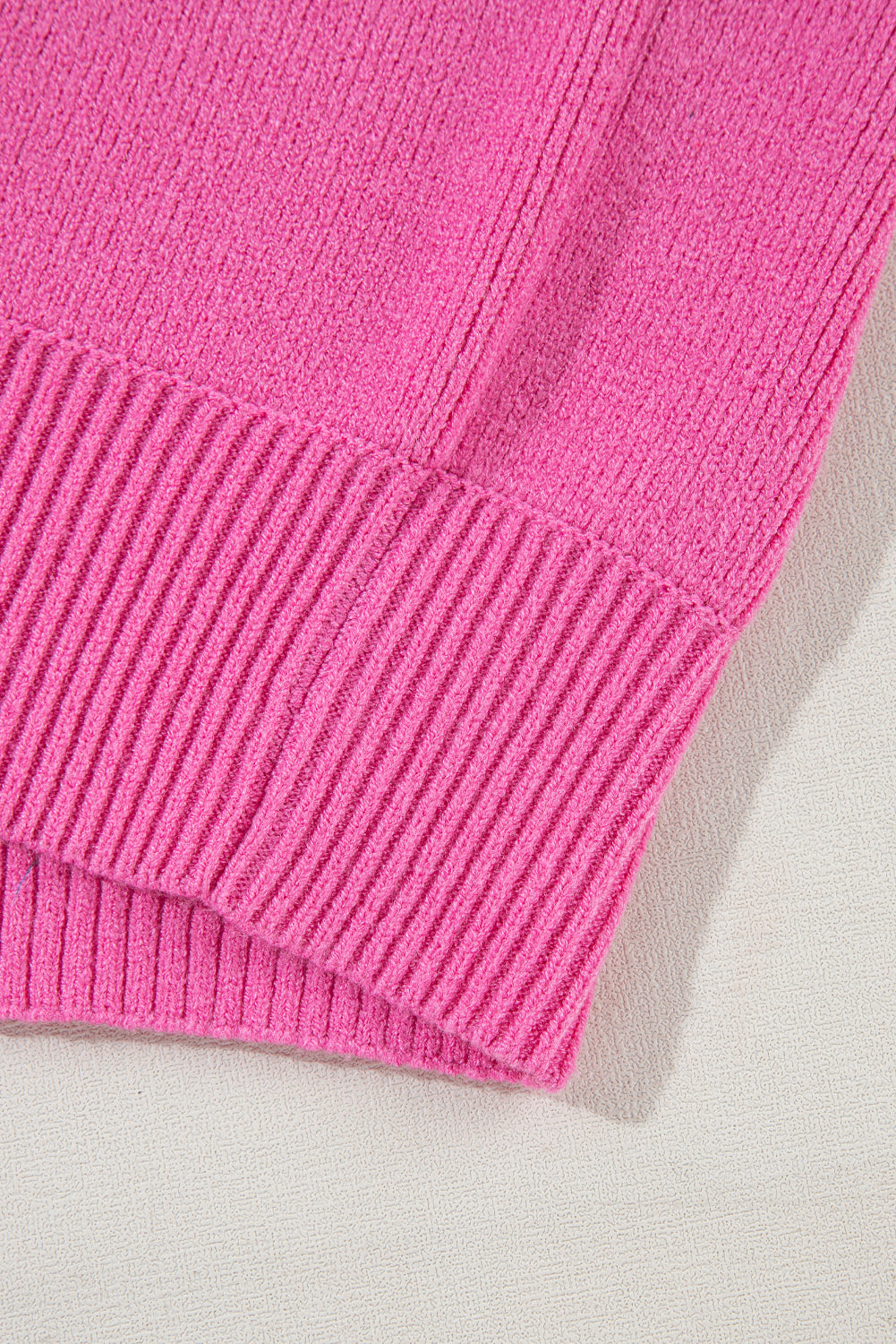 Ribbed Knit Contrast Sleeve Sweater Top | Pink