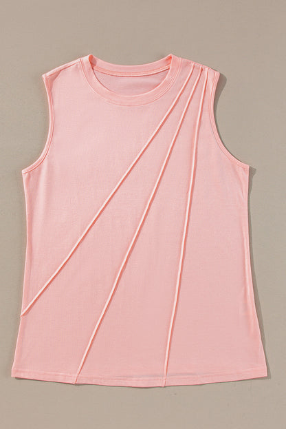 Crew Neck Pleated Tank Top | Light Pink