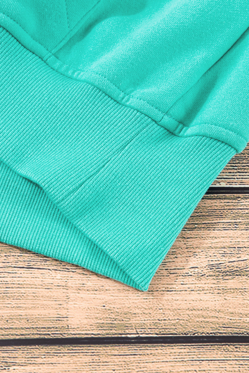 Fleece Lined Zip Up Stand Collar Thumbhole Sleeve Sweatshirt | Sea Green