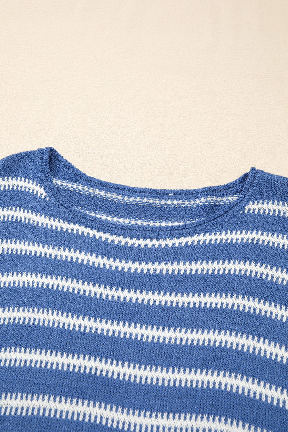 Drop Shoulder O Neck Plus Size Sweater | Sky Blue Stripe