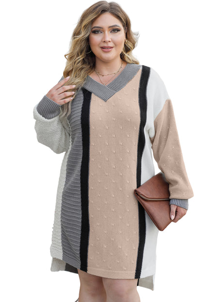 Mixed Boucl Colour Block Plus Size Sweater Dress | Apricot