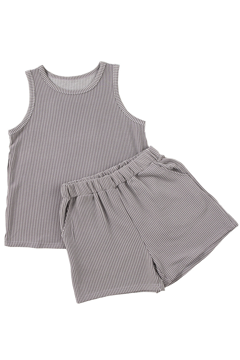 Corded Sleeveless Top And Pocketed Shorts Set | Medium Grey