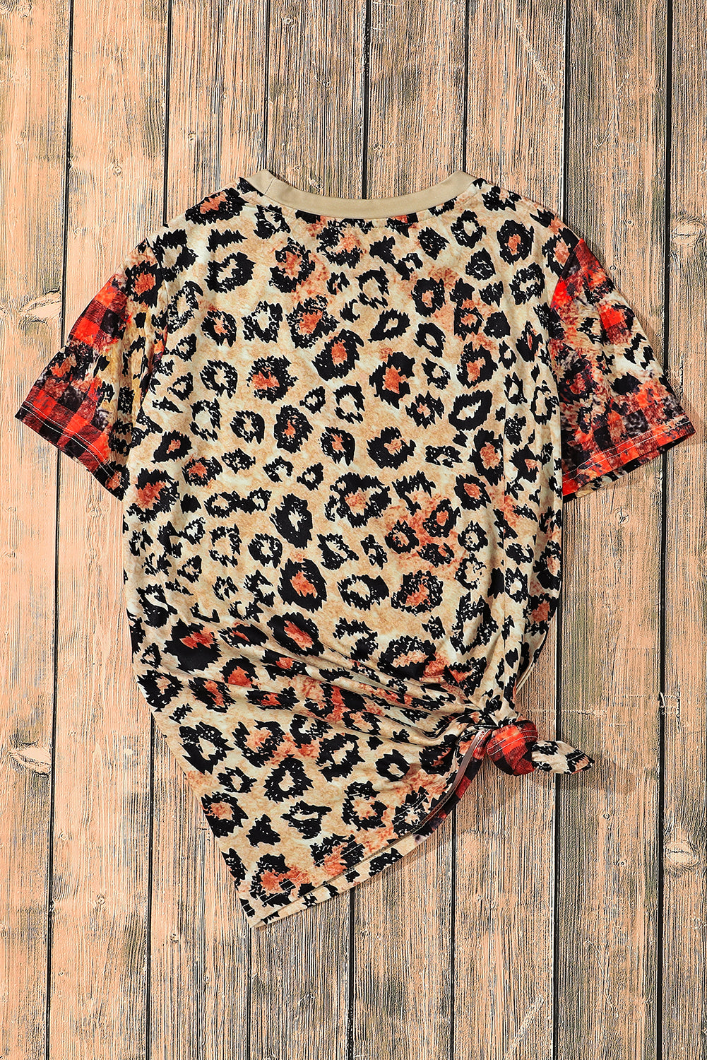 Plaid Bleached  Print Short Sleeve T Shirt | Leopard