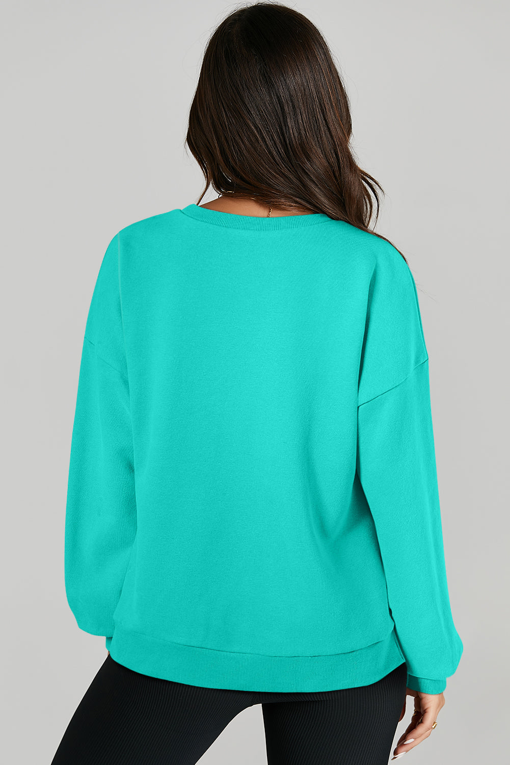 Solid O Neck High Low Hem Pullover Sweatshirt | Aruba Blue