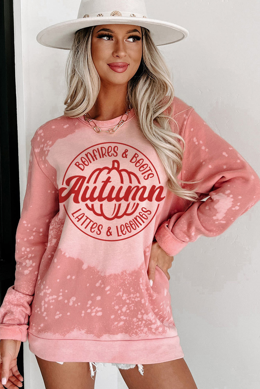 Tie Dye Autumn Pumpkin Graphic Drop Shoulder Sweatshirt | Pink