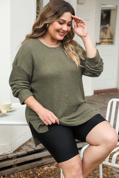 Plus Size Textured Knit Long Sleeve Top | Moss Green