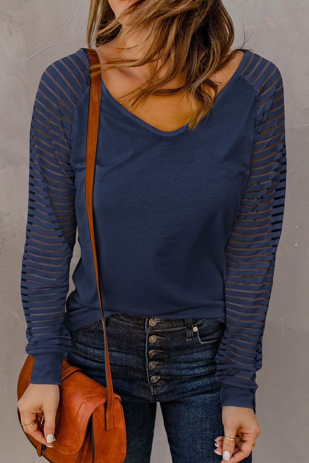 Sheer Stripe V-Neck Top | Blue