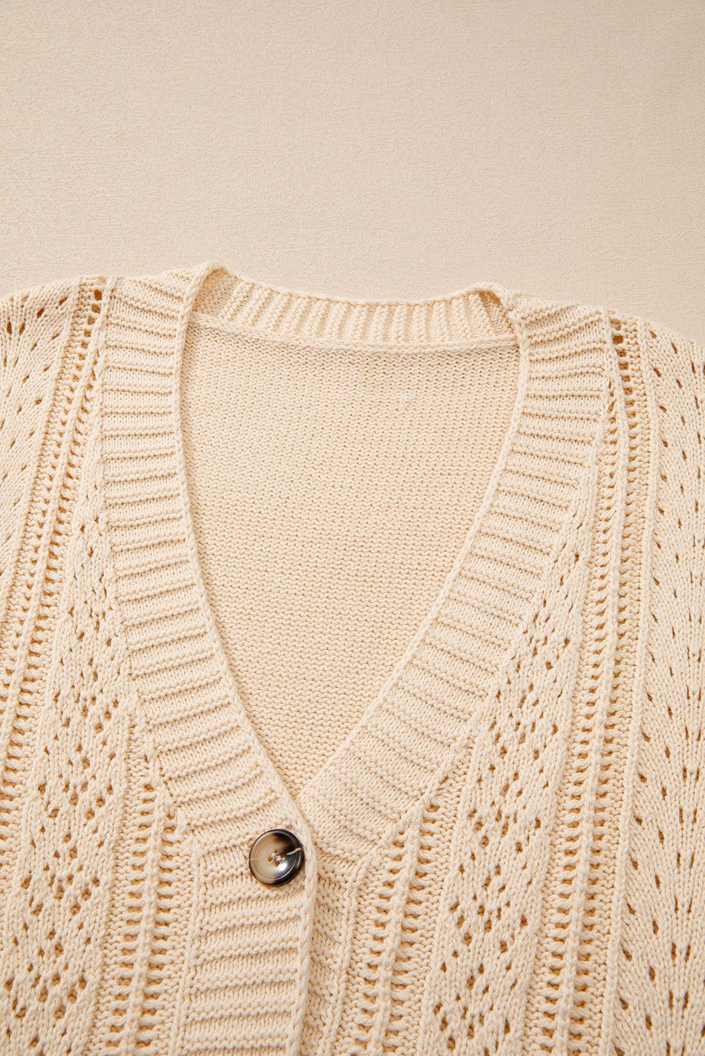 Open Knit Drop Shoulder Sweater Cardigan | Beige