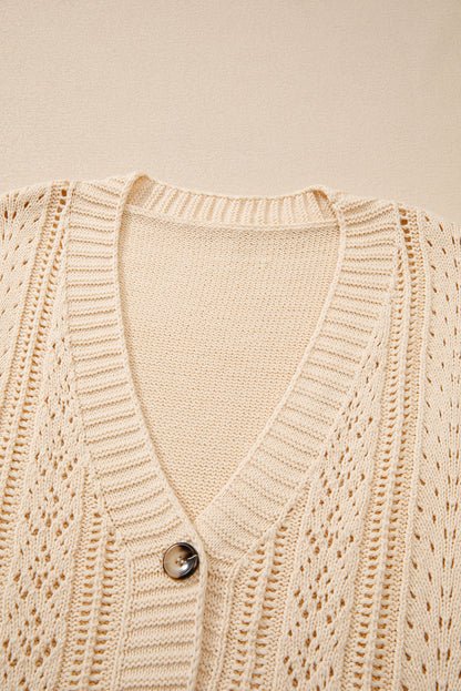 Open Knit Drop Shoulder Sweater Cardigan | Beige