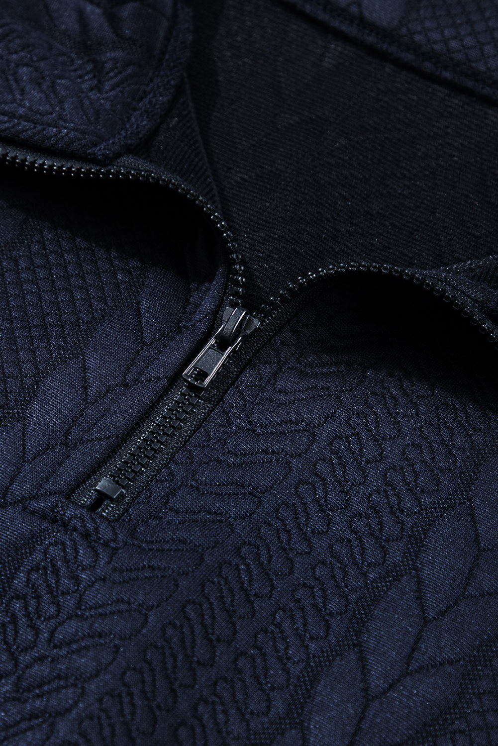 Zip Up Cable Textured Sweatshirt | Navy Blue